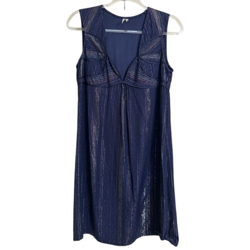 IRO Paris Navy Metallic Striped Sleeveless Dress Size 40 US 8